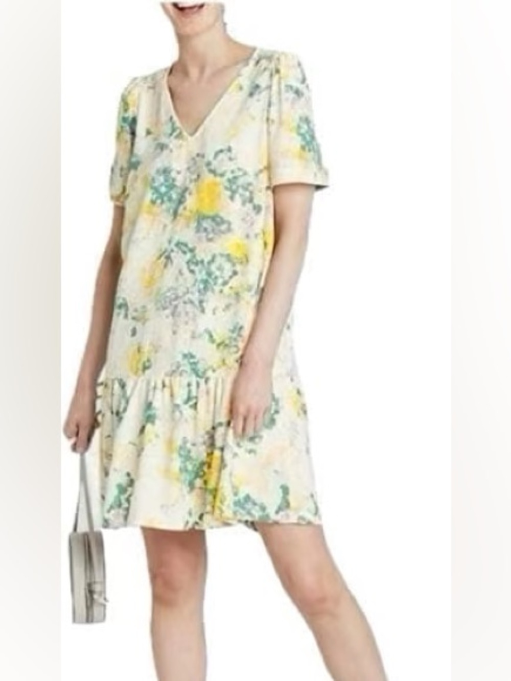a new day Cream Floral V-Neck Mini Dress with Yellow Accents
